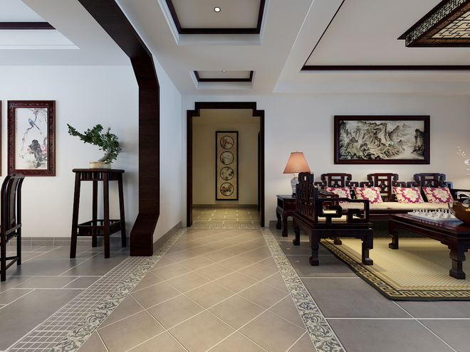 現代四合院走廊設計效果圖 現代中式四合院過道設計效果