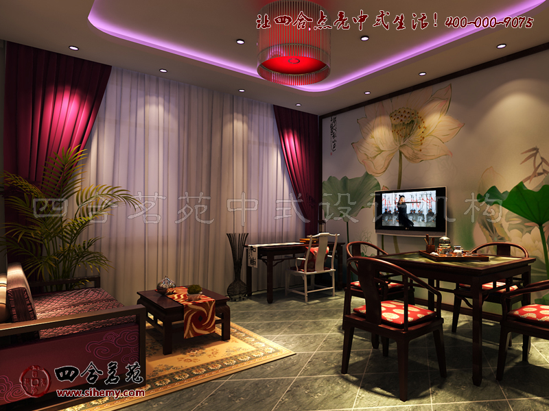 蓮花隱喻高尚品德透出茶樓典雅品味 新中式四合院古典茶樓裝修設(shè)計(jì)雅間